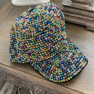 Multi color rhinestone hat